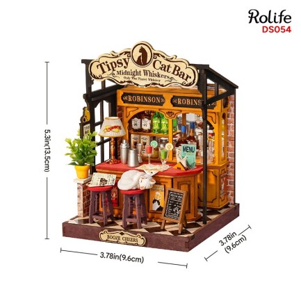 Rolife DS054 Tipsy Cat Bar 3D Wooden Puzzle - Thumbnail