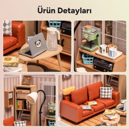 Rolife DW007 Konforlu Oturma Odası (Cozy Living Lounge) DIY Minyatür Maket Model Seti Mini Dollhouse 3D Model Kit Detaylı Dekoratif Hobi Seti 3D Puzzle Tiny House - Thumbnail