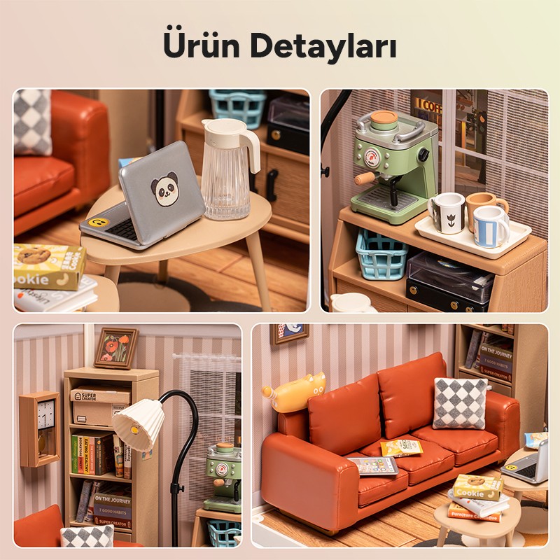 Rolife DW007 Konforlu Oturma Odası (Cozy Living Lounge) DIY Minyatür Maket Model Seti Mini Dollhouse 3D Model Kit Detaylı Dekoratif Hobi Seti 3D Puzzle Tiny House