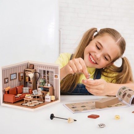 Rolife DW007 Konforlu Oturma Odası (Cozy Living Lounge) DIY Minyatür Maket Model Seti Mini Dollhouse 3D Model Kit Detaylı Dekoratif Hobi Seti 3D Puzzle Tiny House - Thumbnail
