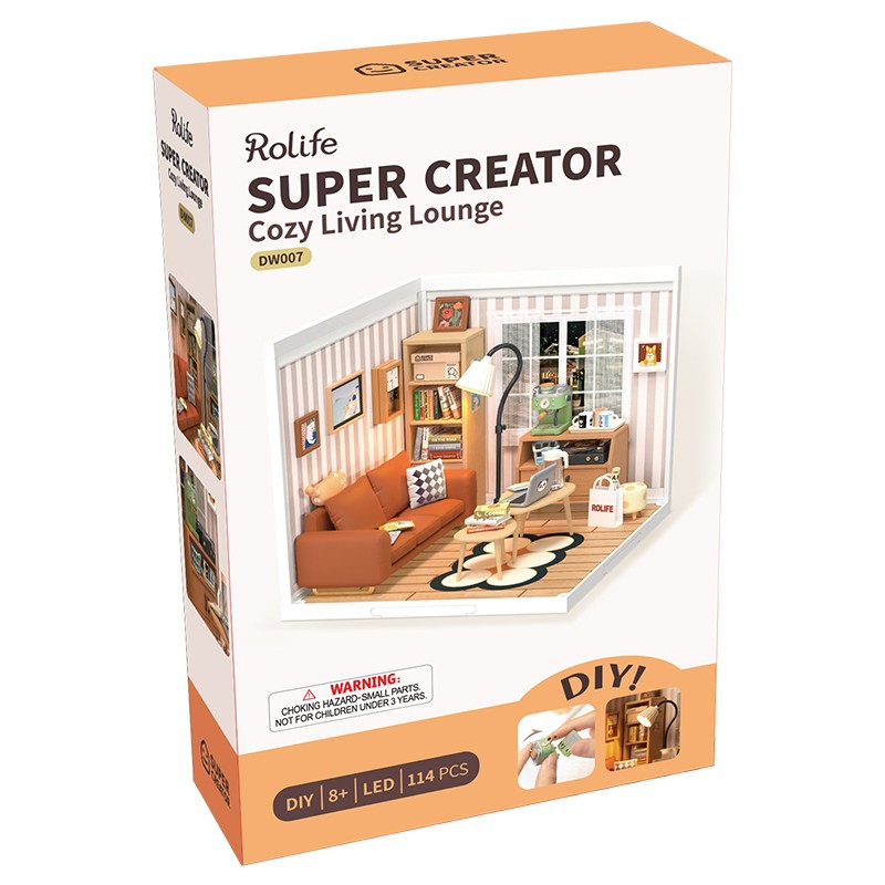 Rolife DW007 Konforlu Oturma Odası (Cozy Living Lounge) DIY Minyatür Maket Model Seti Mini Dollhouse 3D Model Kit Detaylı Dekoratif Hobi Seti 3D Puzzle Tiny House