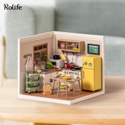 Rolife DW008 Mutlu Yemekler Mutfağı Happy Meals Kitchen DIY Minyatür Maket Model Seti Mini Dollhouse 3D Model Kit Detaylı Dekoratif Hobi Seti 3D Puzzle Tiny House - Thumbnail