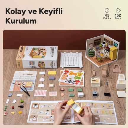 Rolife DW008 Mutlu Yemekler Mutfağı Happy Meals Kitchen DIY Minyatür Maket Model Seti Mini Dollhouse 3D Model Kit Detaylı Dekoratif Hobi Seti 3D Puzzle Tiny House - Thumbnail