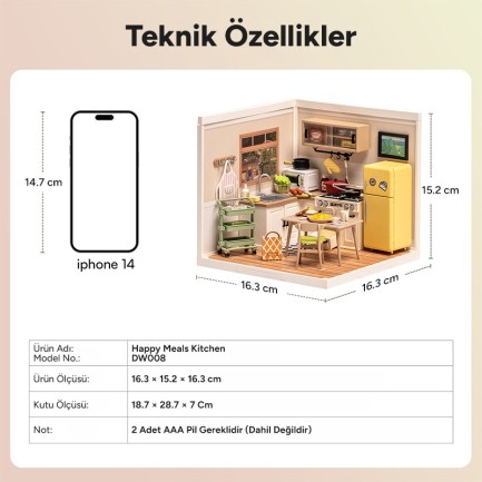 Rolife DW008 Mutlu Yemekler Mutfağı Happy Meals Kitchen DIY Minyatür Maket Model Seti Mini Dollhouse 3D Model Kit Detaylı Dekoratif Hobi Seti 3D Puzzle Tiny House - Thumbnail