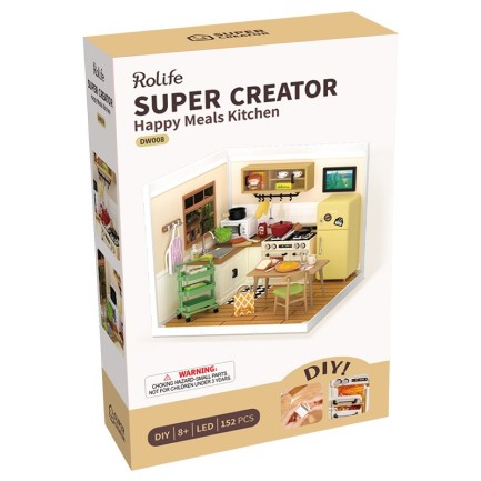 Rolife DW008 Mutlu Yemekler Mutfağı Happy Meals Kitchen DIY Minyatür Maket Model Seti Mini Dollhouse 3D Model Kit Detaylı Dekoratif Hobi Seti 3D Puzzle Tiny House - Thumbnail