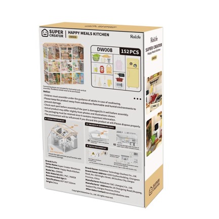 Rolife DW008 Mutlu Yemekler Mutfağı Happy Meals Kitchen DIY Minyatür Maket Model Seti Mini Dollhouse 3D Model Kit Detaylı Dekoratif Hobi Seti 3D Puzzle Tiny House - Thumbnail