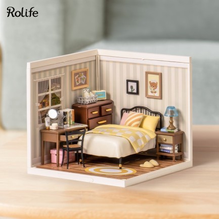 Rolife DW009 Tatlı Rüya Yatak Odası Sweet Dream Bedroom DIY Minyatür Maket Model Seti Mini Dollhouse 3D Model Kit Detaylı Dekoratif Hobi Seti 3D Puzzle Tiny House - Thumbnail