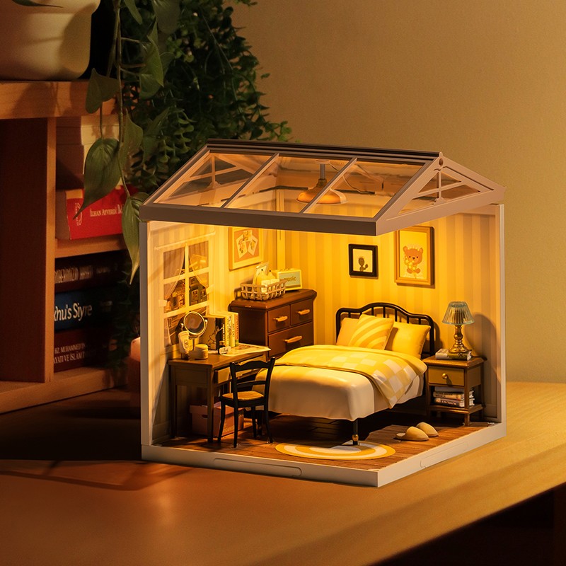 Rolife DW009 Tatlı Rüya Yatak Odası Sweet Dream Bedroom DIY Minyatür Maket Model Seti Mini Dollhouse 3D Model Kit Detaylı Dekoratif Hobi Seti 3D Puzzle Tiny House