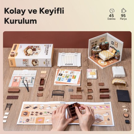 Rolife DW009 Tatlı Rüya Yatak Odası Sweet Dream Bedroom DIY Minyatür Maket Model Seti Mini Dollhouse 3D Model Kit Detaylı Dekoratif Hobi Seti 3D Puzzle Tiny House - Thumbnail