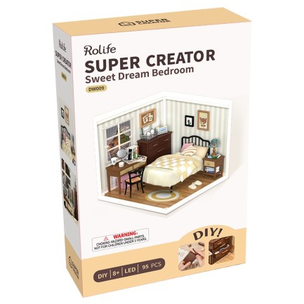 Rolife DW009 Tatlı Rüya Yatak Odası Sweet Dream Bedroom DIY Minyatür Maket Model Seti Mini Dollhouse 3D Model Kit Detaylı Dekoratif Hobi Seti 3D Puzzle Tiny House - Thumbnail