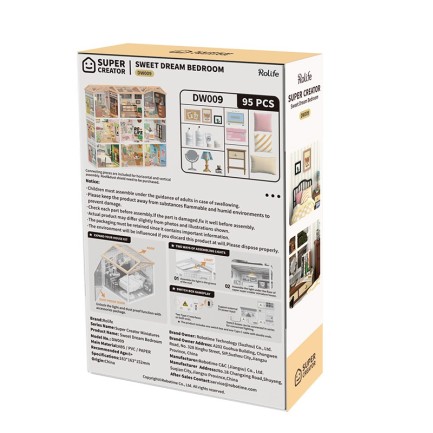 Rolife DW009 Tatlı Rüya Yatak Odası Sweet Dream Bedroom DIY Minyatür Maket Model Seti Mini Dollhouse 3D Model Kit Detaylı Dekoratif Hobi Seti 3D Puzzle Tiny House - Thumbnail