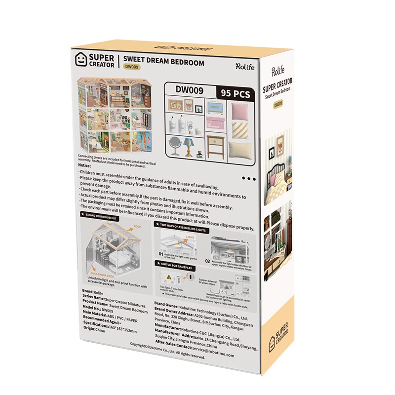 Rolife DW009 Tatlı Rüya Yatak Odası Sweet Dream Bedroom DIY Minyatür Maket Model Seti Mini Dollhouse 3D Model Kit Detaylı Dekoratif Hobi Seti 3D Puzzle Tiny House