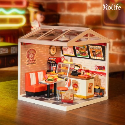 Rolife DW010 Hamburger Dükkanı (Yum Yum Burgers) DIY Minyatür Maket Model Seti Mini Dollhouse 3D Model Kit Detaylı Dekoratif Hobi Seti 3D Puzzle Tiny House - Thumbnail
