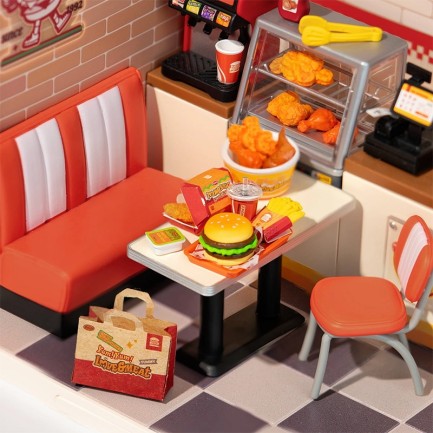 Rolife DW010 Hamburger Dükkanı (Yum Yum Burgers) DIY Minyatür Maket Model Seti Mini Dollhouse 3D Model Kit Detaylı Dekoratif Hobi Seti 3D Puzzle Tiny House - Thumbnail