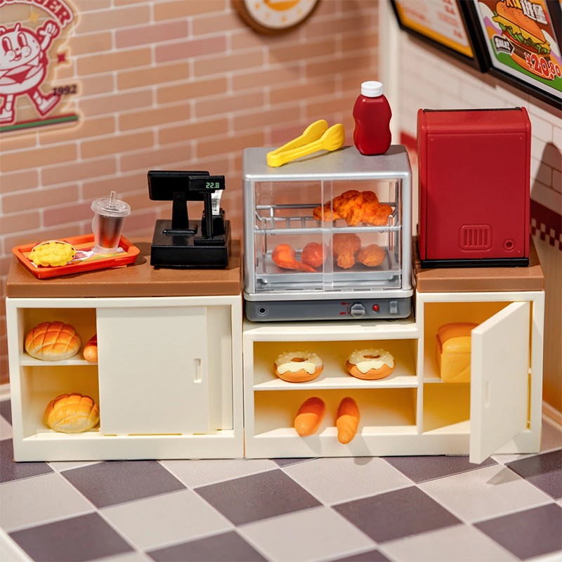 Rolife DW010 Hamburger Dükkanı (Yum Yum Burgers) DIY Minyatür Maket Model Seti Mini Dollhouse 3D Model Kit Detaylı Dekoratif Hobi Seti 3D Puzzle Tiny House