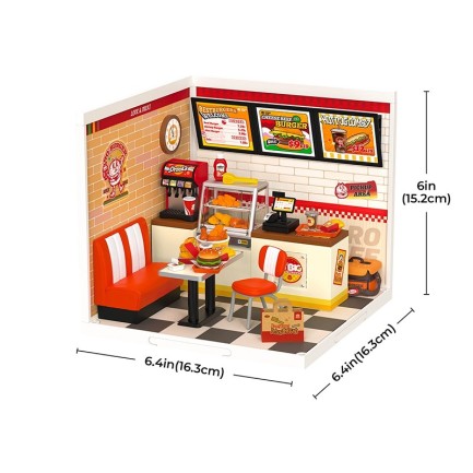 Rolife DW010 Hamburger Dükkanı (Yum Yum Burgers) DIY Minyatür Maket Model Seti Mini Dollhouse 3D Model Kit Detaylı Dekoratif Hobi Seti 3D Puzzle Tiny House - Thumbnail