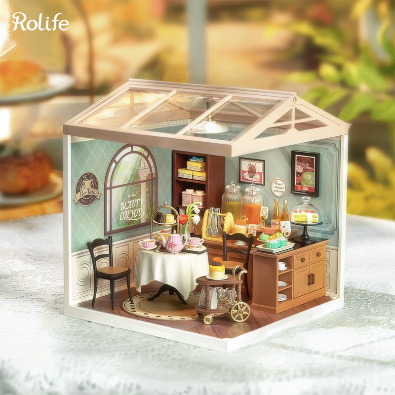 Rolife DW011 Tatlı Çay Dükkanı (Sweet Sips Tea) DIY Minyatür Maket Model Seti Mini Dollhouse 3D Model Kit Detaylı Dekoratif Hobi Seti 3D Puzzle Tiny House