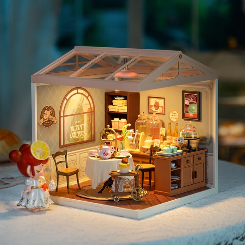 Rolife DW011 Tatlı Çay Dükkanı (Sweet Sips Tea) DIY Minyatür Maket Model Seti Mini Dollhouse 3D Model Kit Detaylı Dekoratif Hobi Seti 3D Puzzle Tiny House