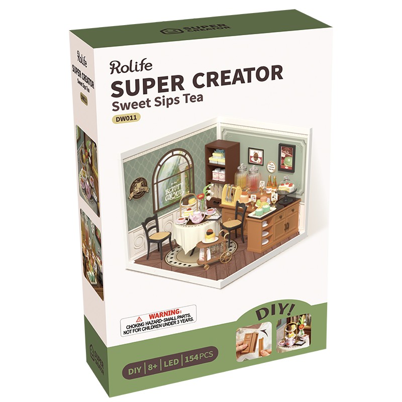Rolife DW011 Tatlı Çay Dükkanı (Sweet Sips Tea) DIY Minyatür Maket Model Seti Mini Dollhouse 3D Model Kit Detaylı Dekoratif Hobi Seti 3D Puzzle Tiny House