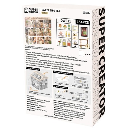 Rolife DW011 Tatlı Çay Dükkanı (Sweet Sips Tea) DIY Minyatür Maket Model Seti Mini Dollhouse 3D Model Kit Detaylı Dekoratif Hobi Seti 3D Puzzle Tiny House - Thumbnail