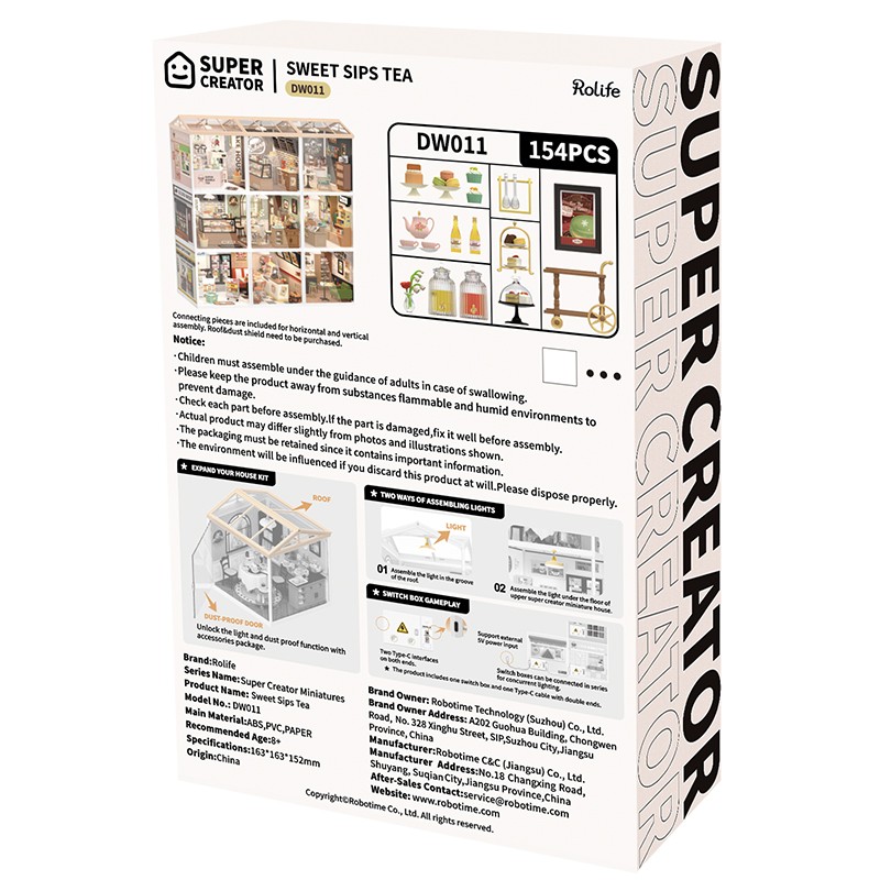 Rolife DW011 Tatlı Çay Dükkanı (Sweet Sips Tea) DIY Minyatür Maket Model Seti Mini Dollhouse 3D Model Kit Detaylı Dekoratif Hobi Seti 3D Puzzle Tiny House