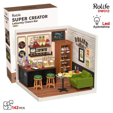 Rolife - Rolife DW012 Keyifli İçki Barı (Leisurely Cheers Bar) DIY Minyatür Maket Model Seti Mini Dollhouse 3D Model Kit Detaylı Dekoratif Hobi Seti 3D Puzzle Tiny House