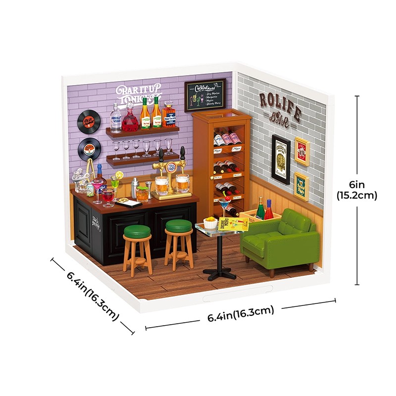 Rolife DW012 Keyifli İçki Barı (Leisurely Cheers Bar) DIY Minyatür Maket Model Seti Mini Dollhouse 3D Model Kit Detaylı Dekoratif Hobi Seti 3D Puzzle Tiny House