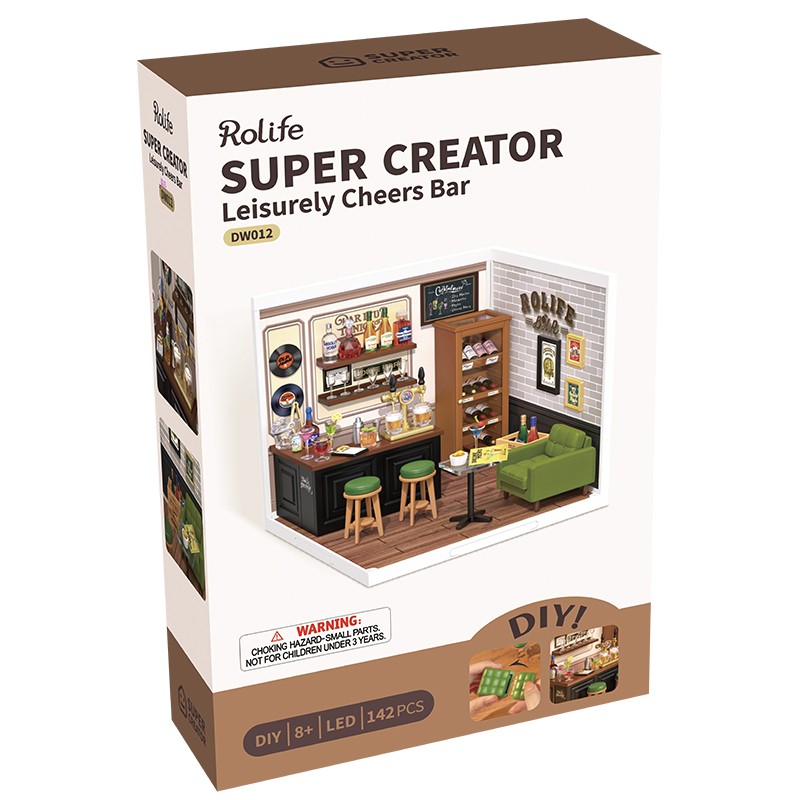 Rolife DW012 Keyifli İçki Barı (Leisurely Cheers Bar) DIY Minyatür Maket Model Seti Mini Dollhouse 3D Model Kit Detaylı Dekoratif Hobi Seti 3D Puzzle Tiny House