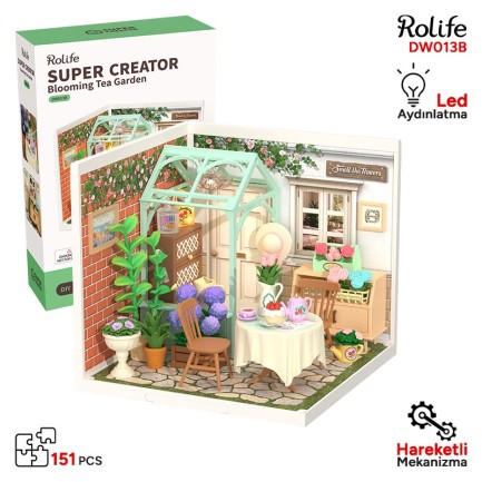 Rolife - Rolife DW013B Çiçek Açan Çay Bahçesi Blooming Tea Garden DIY Minyatür Maket Model Set Mini Dollhouse 3D Model Kit Detaylı Dekoratif Hobi Seti 3D Puzzle Tiny House