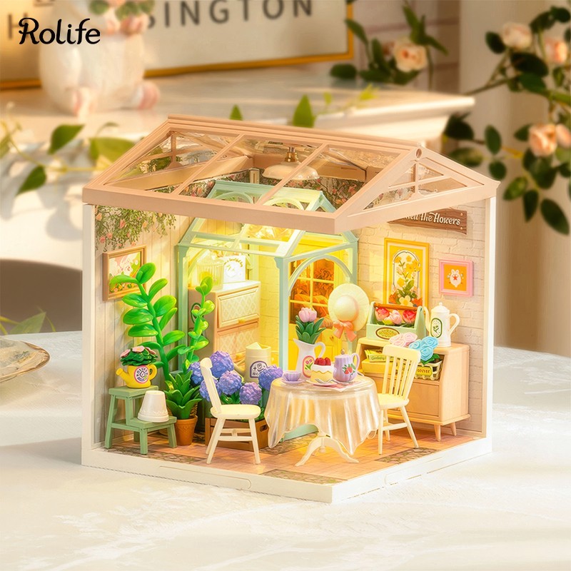 Rolife DW013B Çiçek Açan Çay Bahçesi Blooming Tea Garden DIY Minyatür Maket Model Set Mini Dollhouse 3D Model Kit Detaylı Dekoratif Hobi Seti 3D Puzzle Tiny House