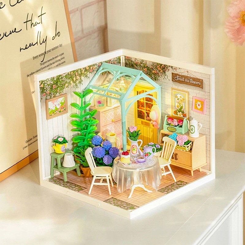 Rolife DW013B Çiçek Açan Çay Bahçesi Blooming Tea Garden DIY Minyatür Maket Model Set Mini Dollhouse 3D Model Kit Detaylı Dekoratif Hobi Seti 3D Puzzle Tiny House