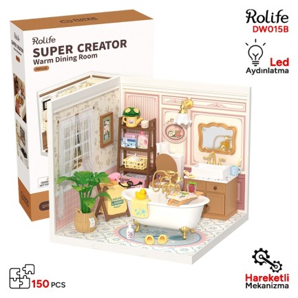 Rolife - Rolife DW015B Yemek Odası (Warm Dining Room) DIY Minyatür Maket Model Seti Mini Dollhouse 3D Model Kit Detaylı Dekoratif Hobi Seti 3D Puzzle Tiny House