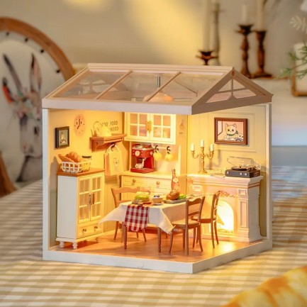 Rolife DW015B Yemek Odası (Warm Dining Room) DIY Minyatür Maket Model Seti Mini Dollhouse 3D Model Kit Detaylı Dekoratif Hobi Seti 3D Puzzle Tiny House - Thumbnail