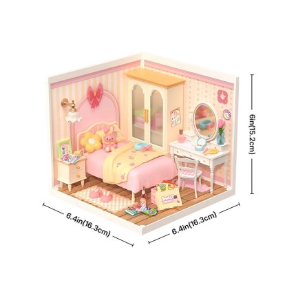 Rolife DW016 Pembe Yatak Odası (Lovely Pink Bedroom) DIY Minyatür Maket Model Seti Mini Dollhouse 3D Model Kit Detaylı Dekoratif Hobi Seti 3D Puzzle Tiny House - Thumbnail