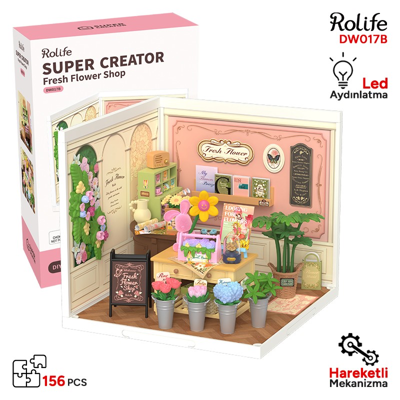 Rolife DW017B Taze Çiçek Dükkanı (Fresh Flower Shop) DIY Minyatür Maket Model Seti Mini Dollhouse 3D Model Kit Detaylı Dekoratif Hobi Seti 3D Puzzle Tiny House