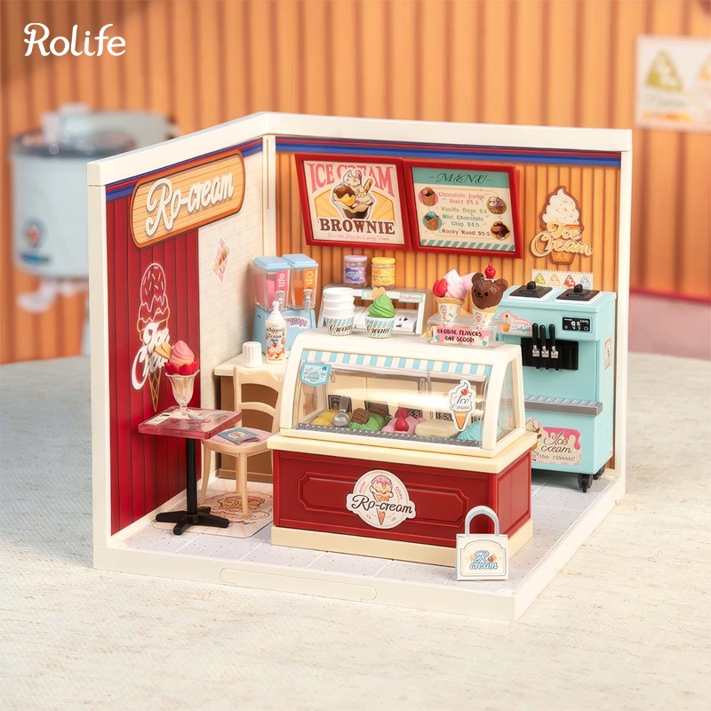 Rolife DW018B Dondurma Dükkanı (Flavorful Ice Cream) DIY Minyatür Maket Model Seti Mini Dollhouse 3D Model Kit Detaylı Dekoratif Hobi Seti 3D Puzzle Tiny House