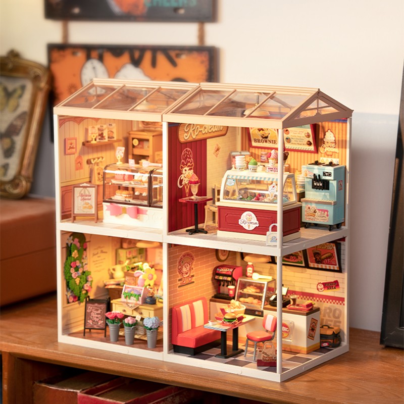 Rolife DW018B Dondurma Dükkanı (Flavorful Ice Cream) DIY Minyatür Maket Model Seti Mini Dollhouse 3D Model Kit Detaylı Dekoratif Hobi Seti 3D Puzzle Tiny House