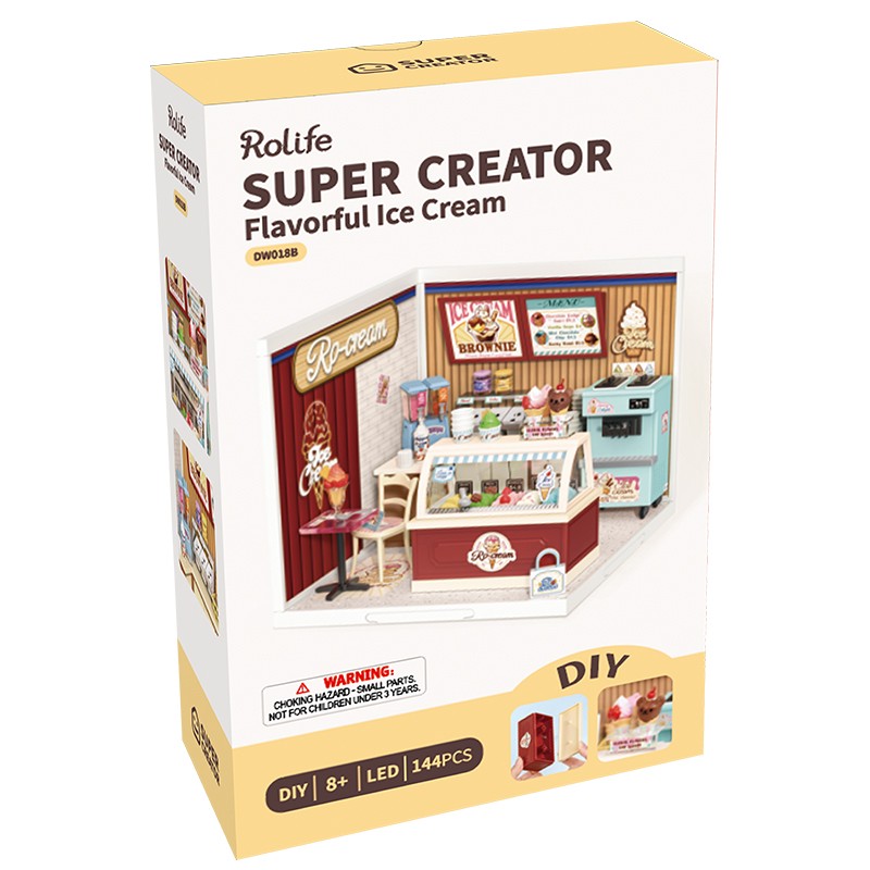 Rolife DW018B Dondurma Dükkanı (Flavorful Ice Cream) DIY Minyatür Maket Model Seti Mini Dollhouse 3D Model Kit Detaylı Dekoratif Hobi Seti 3D Puzzle Tiny House