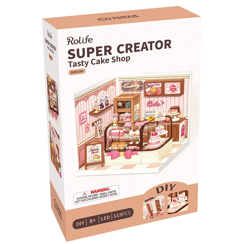 Rolife DW019B Lezzetli Pasta Dükkanı (Tasty Cake Shop) DIY Minyatür Maket Model Seti Mini Dollhouse 3D Model Kit Detaylı Dekoratif Hobi Seti 3D Puzzle Tiny House