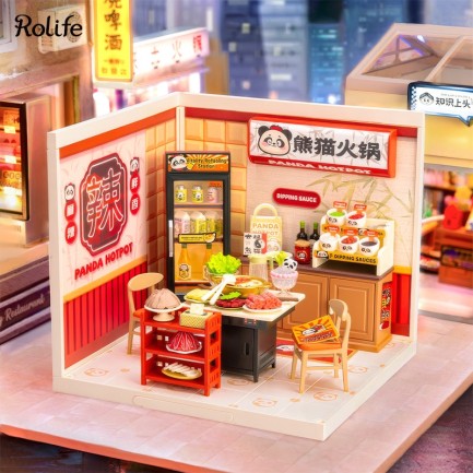 Rolife DW020 Panda Hot Pot DIY Minyatür Maket Model Seti Mini Dollhouse 3D Model Kit Detaylı Dekoratif Hobi Seti 3D Puzzle Tiny House - Thumbnail