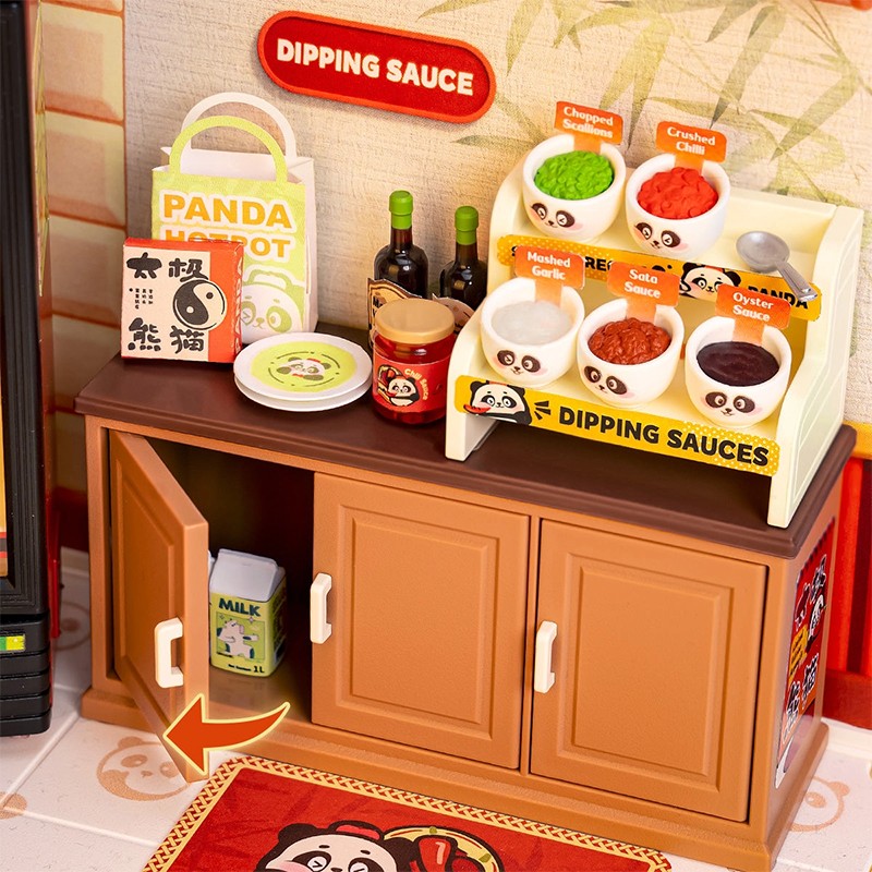 Rolife DW020 Panda Hot Pot DIY Minyatür Maket Model Seti Mini Dollhouse 3D Model Kit Detaylı Dekoratif Hobi Seti 3D Puzzle Tiny House