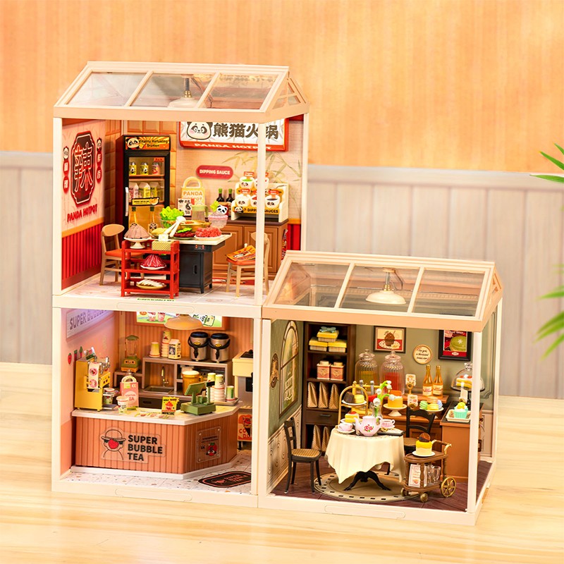Rolife DW020 Panda Hot Pot DIY Minyatür Maket Model Seti Mini Dollhouse 3D Model Kit Detaylı Dekoratif Hobi Seti 3D Puzzle Tiny House