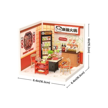 Rolife DW020 Panda Hot Pot DIY Minyatür Maket Model Seti Mini Dollhouse 3D Model Kit Detaylı Dekoratif Hobi Seti 3D Puzzle Tiny House - Thumbnail