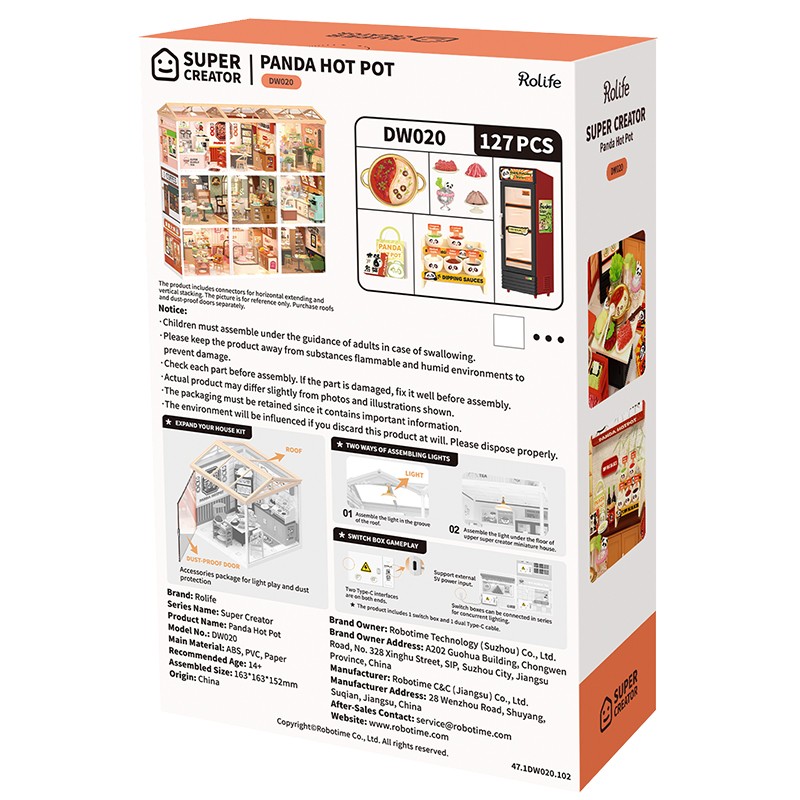 Rolife DW020 Panda Hot Pot DIY Minyatür Maket Model Seti Mini Dollhouse 3D Model Kit Detaylı Dekoratif Hobi Seti 3D Puzzle Tiny House