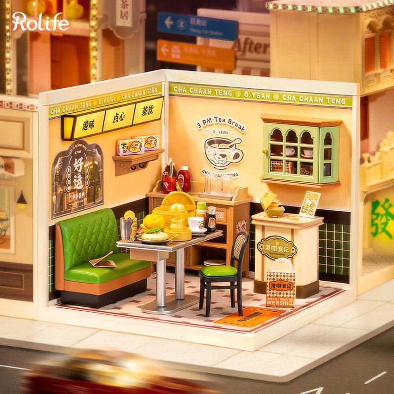 Rolife DW021 Kafe (Hong Kong Bites Cafe) DIY Minyatür Maket Model Seti Mini Dollhouse 3D Model Kit Detaylı Dekoratif Hobi Seti 3D Puzzle Tiny House