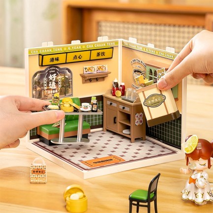 Rolife DW021 Kafe (Hong Kong Bites Cafe) DIY Minyatür Maket Model Seti Mini Dollhouse 3D Model Kit Detaylı Dekoratif Hobi Seti 3D Puzzle Tiny House - Thumbnail