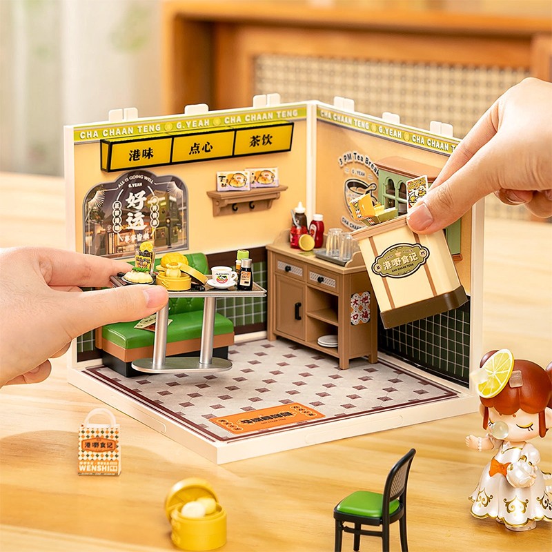 Rolife DW021 Kafe (Hong Kong Bites Cafe) DIY Minyatür Maket Model Seti Mini Dollhouse 3D Model Kit Detaylı Dekoratif Hobi Seti 3D Puzzle Tiny House