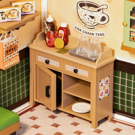 Rolife DW021 Kafe (Hong Kong Bites Cafe) DIY Minyatür Maket Model Seti Mini Dollhouse 3D Model Kit Detaylı Dekoratif Hobi Seti 3D Puzzle Tiny House - Thumbnail