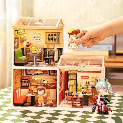 Rolife DW021 Kafe (Hong Kong Bites Cafe) DIY Minyatür Maket Model Seti Mini Dollhouse 3D Model Kit Detaylı Dekoratif Hobi Seti 3D Puzzle Tiny House - Thumbnail