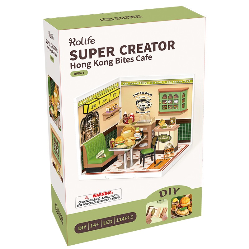 Rolife DW021 Kafe (Hong Kong Bites Cafe) DIY Minyatür Maket Model Seti Mini Dollhouse 3D Model Kit Detaylı Dekoratif Hobi Seti 3D Puzzle Tiny House